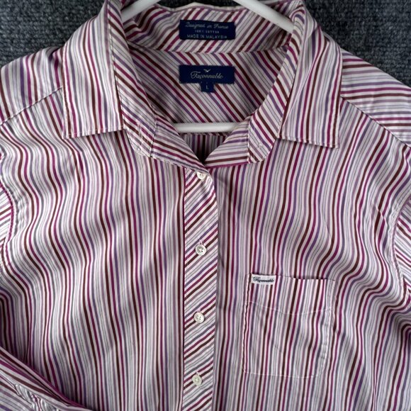 Faconnable Button Up Shirt Striped Pink Purple Long Sleeve Cotton Women’s - Picture 1 of 11